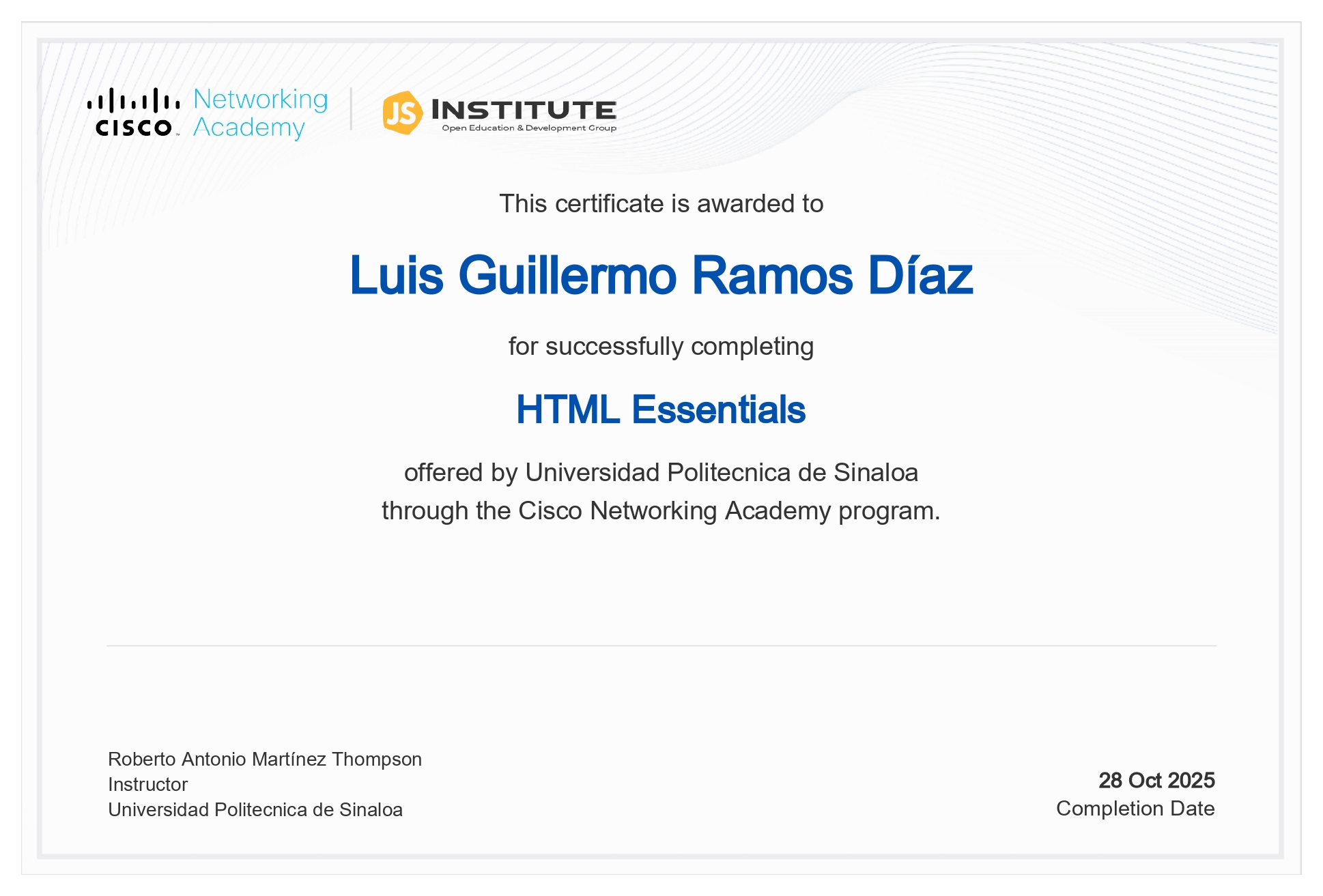Miniatura del certificado HTML Essentials